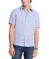 Michael Kors Linen Slim Fit Short Sleeve Button Front Shirt In Blue