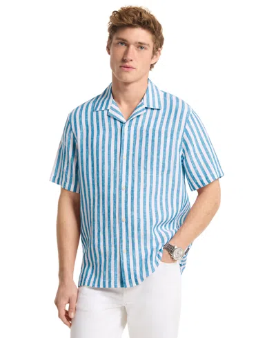 Michael Kors Striped Linen Camp Shirt In Multi