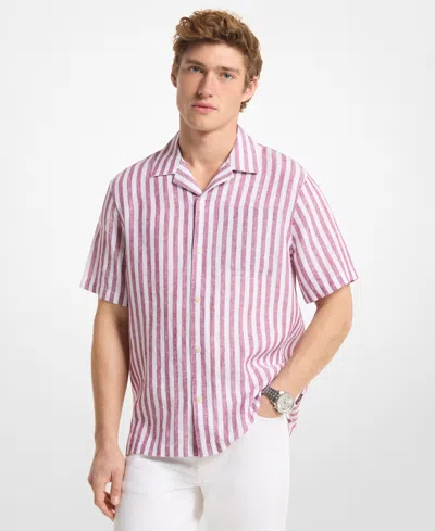 Michael Kors Striped Linen Camp Shirt In Purple