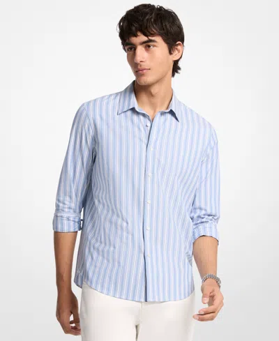 Michael Kors Striped Stretch Cotton Shirt In Blue