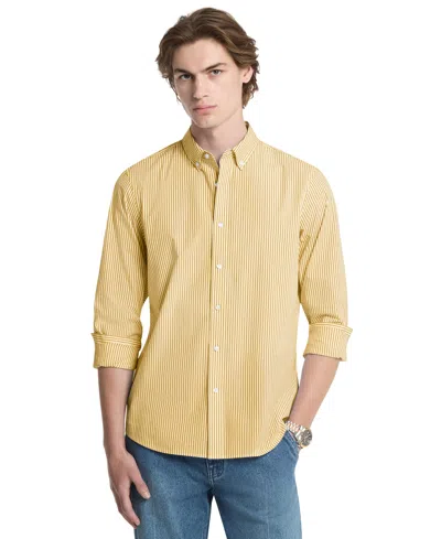 Michael Kors Men's Striped Stretch Regular-fit Cotton-blend Button-front Shirt In Yellow