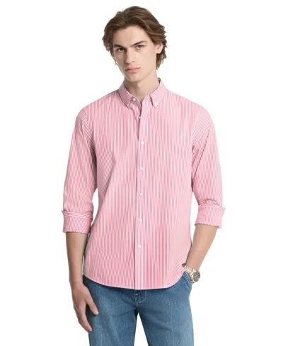 Michael Kors Men's Striped Stretch Regular-fit Cotton-blend Button-front Shirt In Deep Red