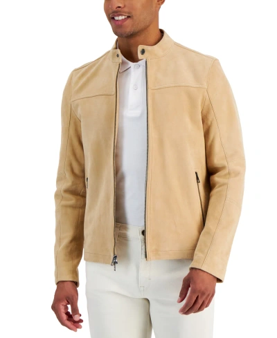 Michael Kors Men's Suede Racer Jacket, Created For Macy's In Buff
