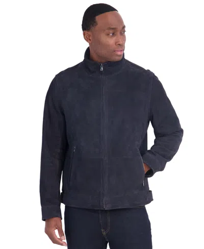 Michael Kors Men's Suede Stand Collar Hipster Jacket In Blue