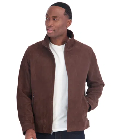 Michael Kors Men's Suede Stand Collar Hipster Jacket In Brown