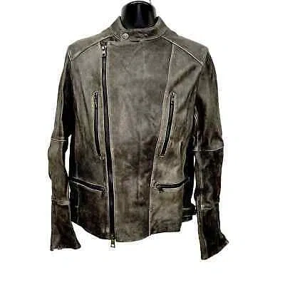 Pre-owned Michael Kors Men's Sz M  Leather Jacket. Distressed Black. Zip Pockets.