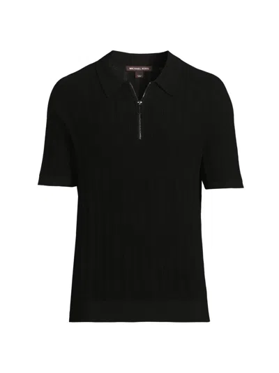Michael Kors Sleek Pique Zip Polo Shirt In Black