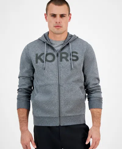 Michael Kors Men's Textured-logo Zip Hoodie In Ash Melange