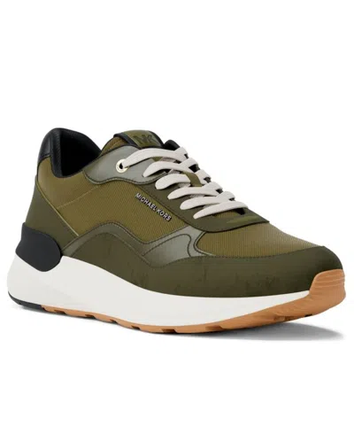 Michael Kors Trevor Leather And Corded Twill Trainer In Green