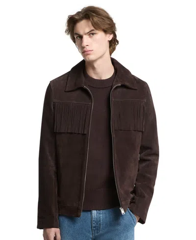 Michael Kors Men's Western-inspired Fringe Suede Jacket, Created For Macy's In Brown