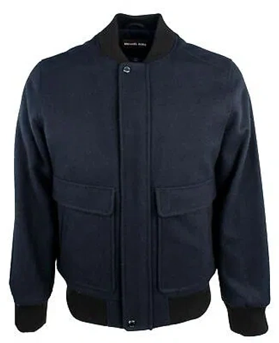 Pre-owned Michael Kors Men's Wool Blend Bomber Jacket In Blue