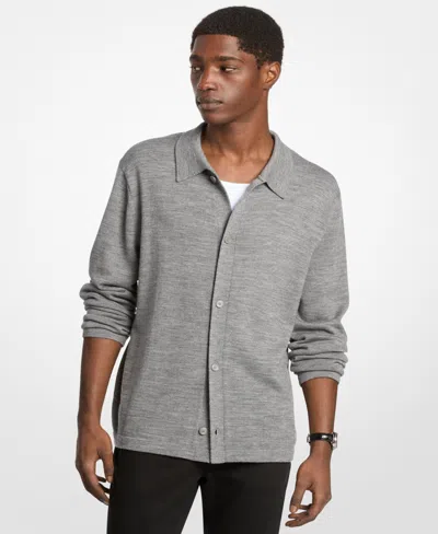 Michael Kors Men's Wool Collared Cardigan Sweater In Gray