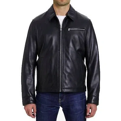 Pre-owned Michael Kors Men's Zip Front Leather Jacket In Black