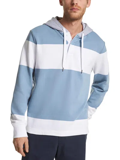 Michael Kors Mens Button Front Heathered Hoodie In Blue