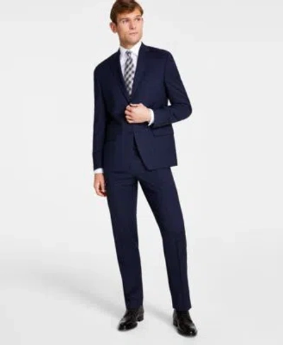 Michael Kors Mens Classic Fit Wool Blend Stretch Suit Separates In Navy Plaid