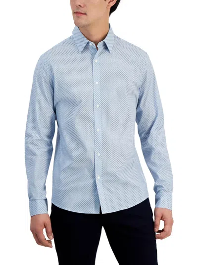 Michael Kors Mens Collared Dotted Button-down Shirt In Blue