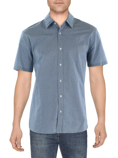 Michael Kors Mens Collared Slim Fit Button-down Shirt In Blue