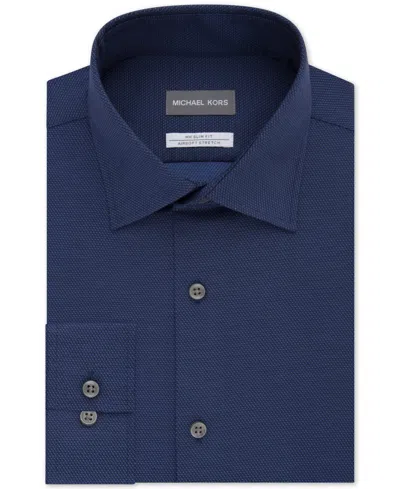 Michael Kors Men's Slim Fit Airsoft Performance Non-iron Dress Shirt In Navy