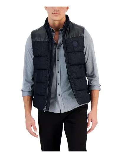 Michael Kors Mens Faux Leather Trim Puffer Vest In Grey