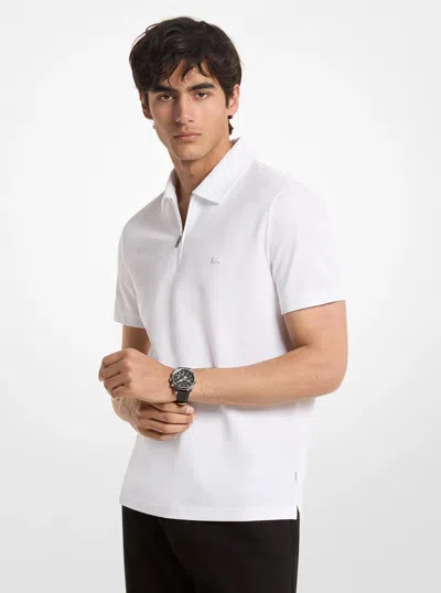Michael Kors Mens Michael Kors Cotton Blend Piqué Zip-up Polo Shirt In White