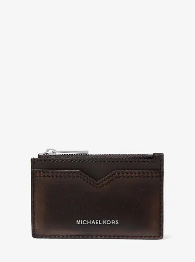Michael Kors Mens Michael Kors Hudson Burnished Leather Card Case In Brown