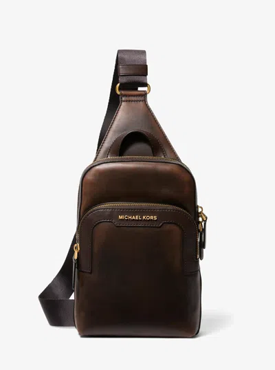 Michael Kors Mens Michael Kors Hudson Burnished Leather Sling Bag In Brown