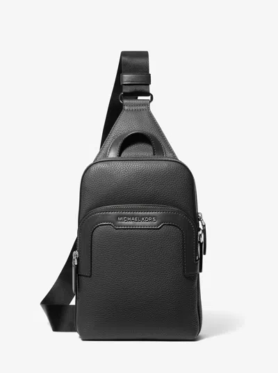 Michael Kors Mens Michael Kors Hudson Medium Pebbled Leather Double-zip Sling Bag In Black