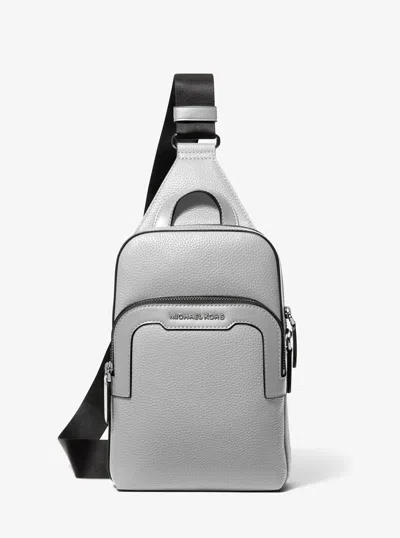 Michael Kors Mens Michael Kors Hudson Medium Pebbled Leather Double-zip Sling Bag In Silver
