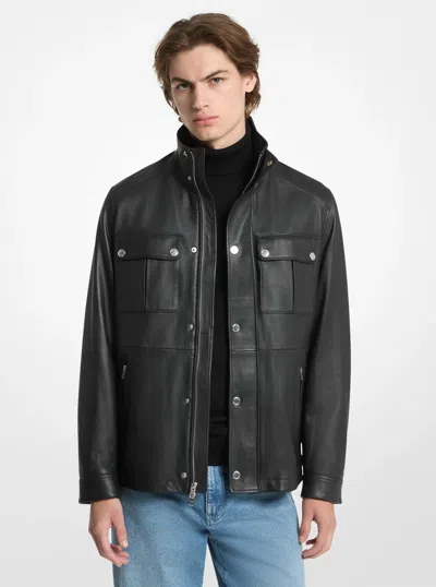 Michael Kors Mens Michael Kors Leather Utility Jacket In Black