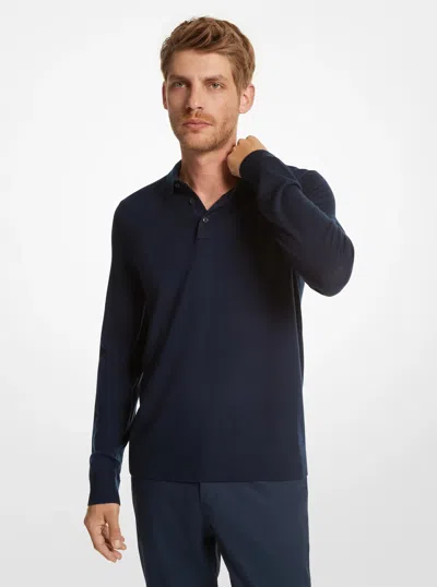 Michael Kors Mens Michael Kors Merino Wool Polo Sweater In Blue