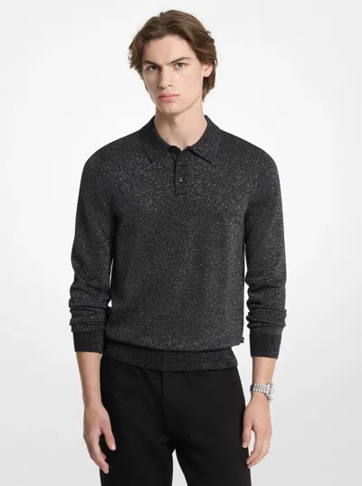 Michael Kors Mens Michael Kors Metallic Wool Polo Sweater In Silver In Gray