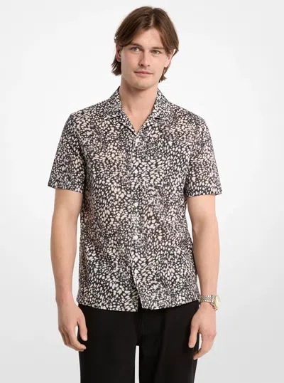 Michael Kors Mens Michael Kors Printed Cotton Camp Shirt In Black In Brown