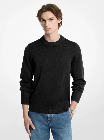 Michael Kors Mens Michael Kors Ribbed Wool Crewneck Sweater In Black