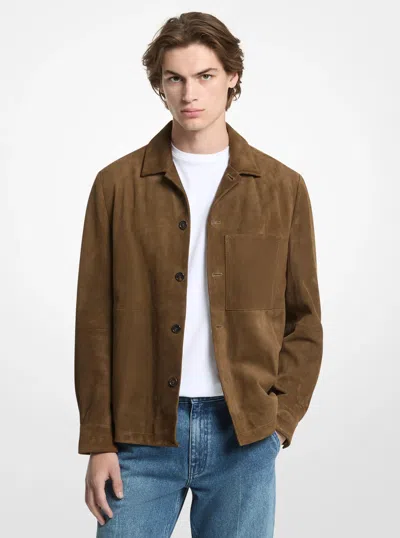 Michael Kors Mens Michael Kors Suede Jacket In Green In Brown