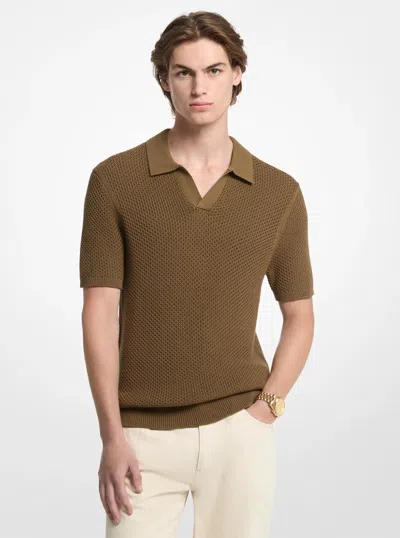 Michael Kors Mens Michael Kors Textured Cotton Johnny Collar Polo Shirt In Green In Brown
