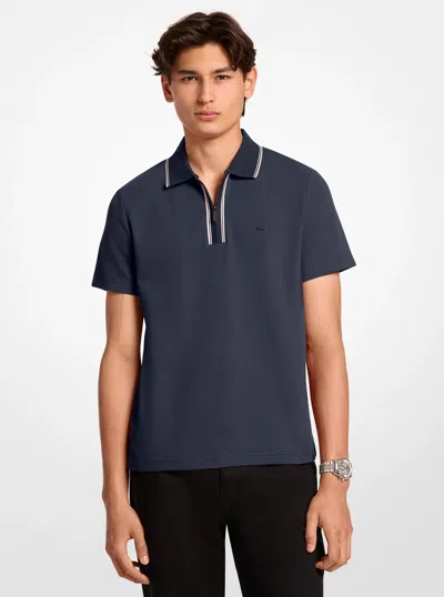Michael Kors Mens Michael Kors Textured Stretch Cotton Zip-up Polo Shirt In Blue