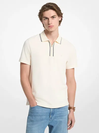 Michael Kors Mens Michael Kors Textured Stretch Cotton Zip-up Polo Shirt In Natural