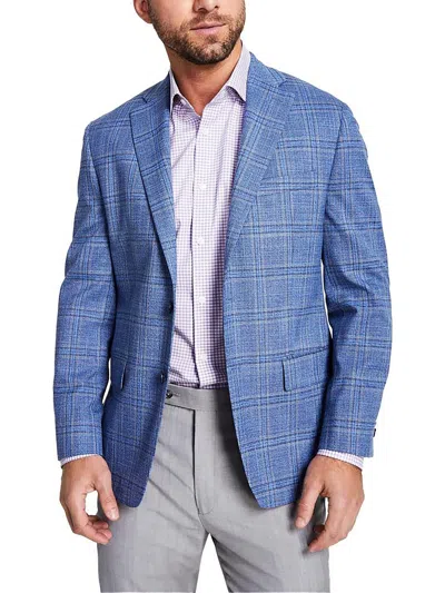 Michael Kors Mens Plaid Recycled Polyester Two-button Blazer In Blue