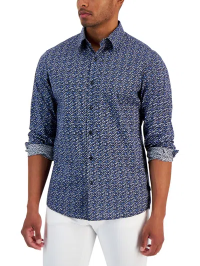 Michael Kors Mens Printed Stretch Button-down Shirt In Blue