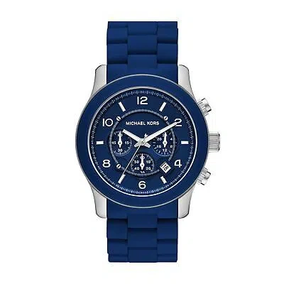 Pre-owned Michael Kors Mens Wristwatch  Runway Mk9077 Chrono Silicone Steel Blue