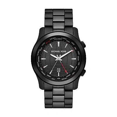 Pre-owned Michael Kors Mens Wristwatch  Runway Mk9110 Gmt Stainless Steel Black