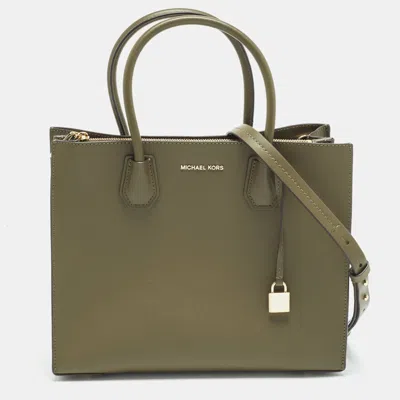 Pre-owned Michael Kors Mercer Large Olive Green Leather Tote