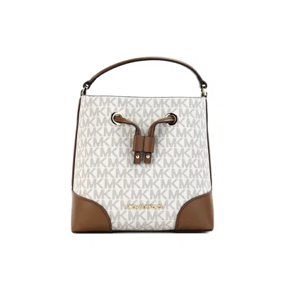 Michael Kors Mercer Small Ivory Signature Leather Bucket Crossbody Women's Bag In Multi