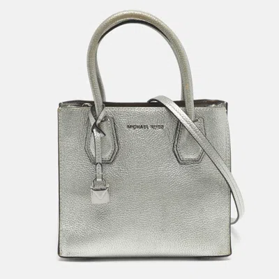 Pre-owned Michael Kors Mercer Small Silver Leather Tote