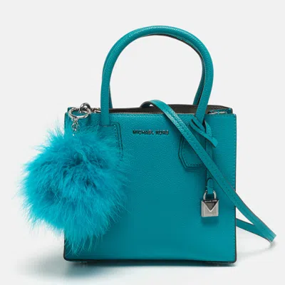 Pre-owned Michael Kors Mercer Small Turquoise Leather Tote In Blue