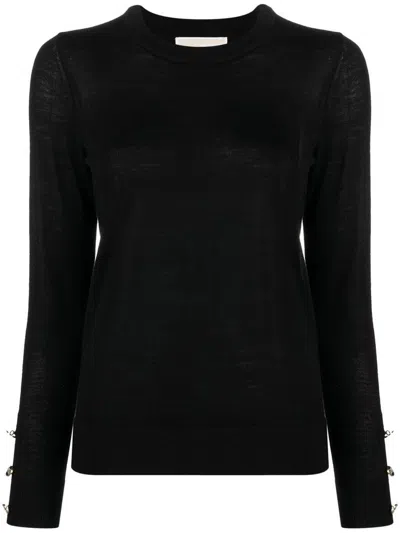 Michael Kors Merino Button Long Sleeve Sweater In Black