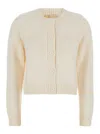 Michael Kors White Crewneck Cardigan With Ribbed Trims In Neutral