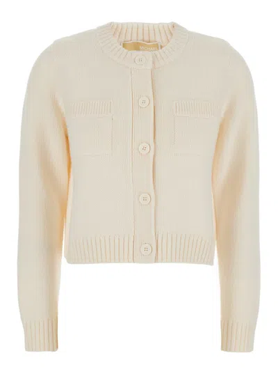 Michael Kors Merino Button Down Cardi In Neutral