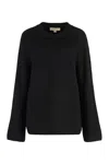 Michael Kors Merino Wool Crew-neck Sweater In Black