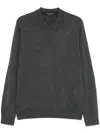 Michael Kors Merino Wool Long Sleeve Polo Shirt In Gray